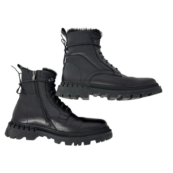 Steve Madden Eisen Black Leather Boots Mens Size 8 Combat Fur Lined Flaw main image 8